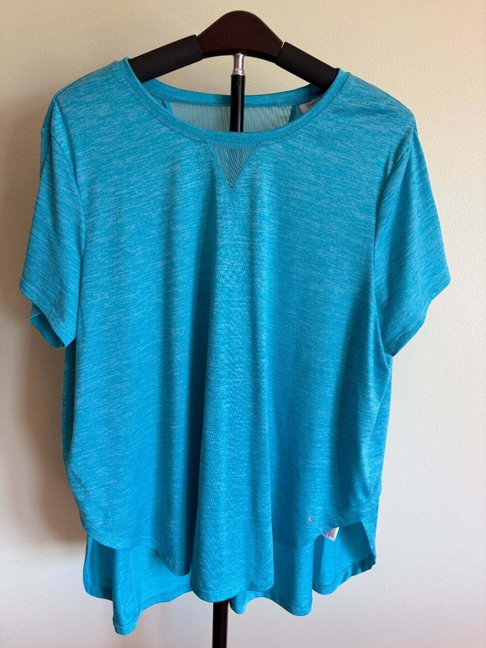 Danskin Now Womens XL Blue Heather Mesh Back Short Sleeve Activewear Top Shirt